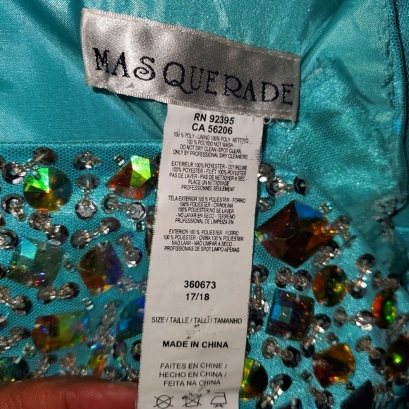 Masquerade Floor Length Strapless Aqua Colored Formal Gown Size 17/18 - Picture 3 of 5